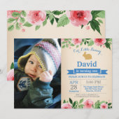 バニー誕生日ボーイイースターエッグ1st最初の誕生日 招待状 (正面/裏面)