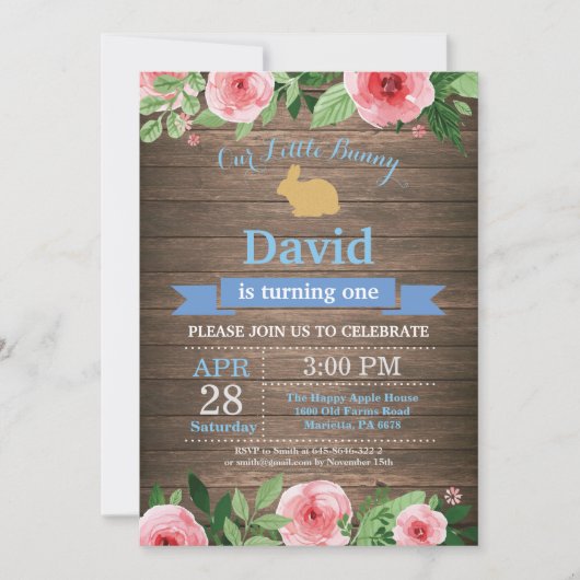 バニー誕生日ボーイイースターエッグ1st最初の誕生日 招待状 (正面)