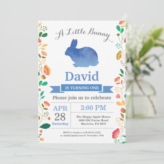 バニー誕生日ボーイイースターエッグ1st最初の誕生日 招待状 (スタンド正面)