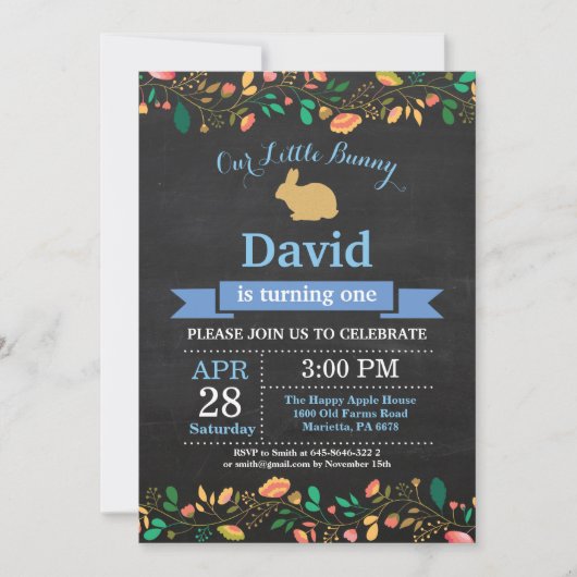 バニー誕生日ボーイイースターエッグ1st最初の誕生日 招待状 (正面)