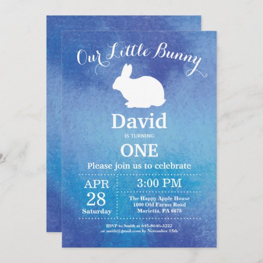 バニー誕生日ボーイイースターエッグ1st最初の誕生日 招待状 (正面/裏面)