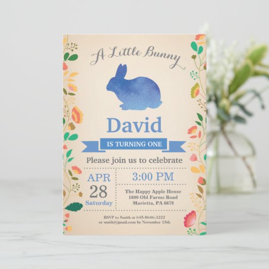 バニー誕生日ボーイイースターエッグ1st最初の誕生日 招待状 (スタンド正面)