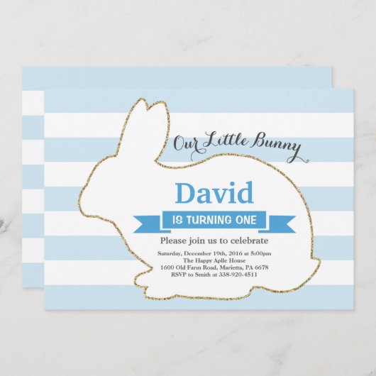 バニー誕生日ボーイイースターエッグ1st最初の誕生日 招待状 (正面/裏面)