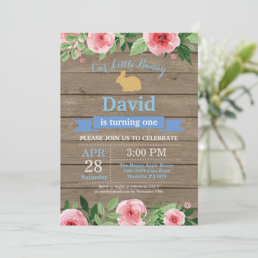 バニー誕生日ボーイイースターエッグ1st最初の誕生日 招待状 (スタンド正面)