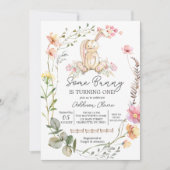 バニー誕生日招待状、いくつかのバニーが回転している 招待状 (正面)