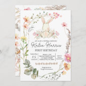 バニー誕生日招待状、いくつかのバニーは1である 招待状 (正面/裏面)