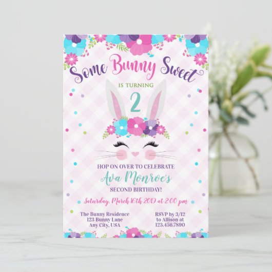 バニー誕生日、いくつかのバニー甘い、任意の年齢、イースター 招待状 (スタンド正面)