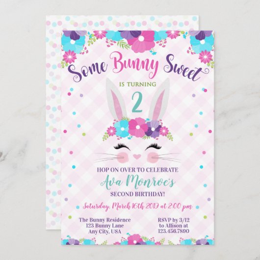 バニー誕生日、いくつかのバニー甘い、任意の年齢、イースター 招待状 (正面/裏面)