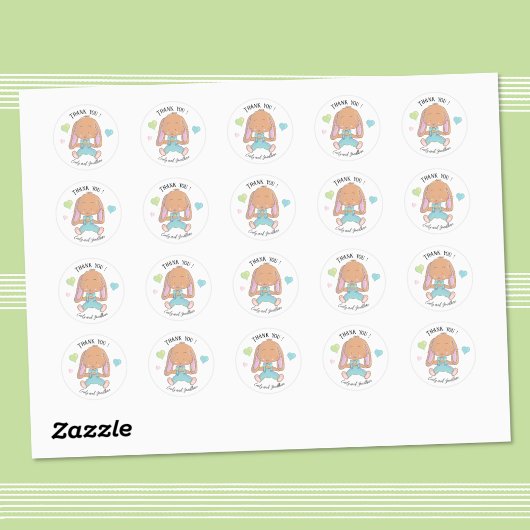 バニー赤ちゃんシャワーありがとうホワイトラウンドステッカー ラウンドシール