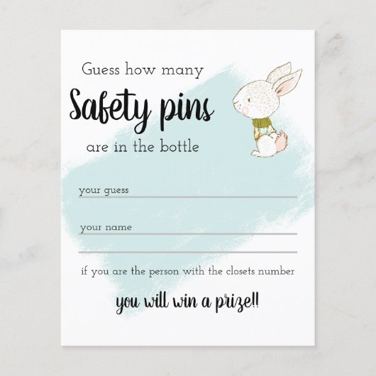 バニー赤ちゃんシャワーゲーム – 安全ピン チラシ (正面)