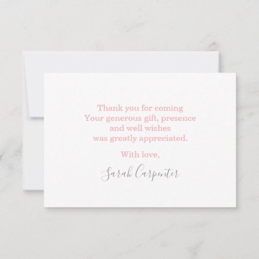 バニー赤ちゃんシャワーピンクありがとうノートカード ノートカード (裏面)