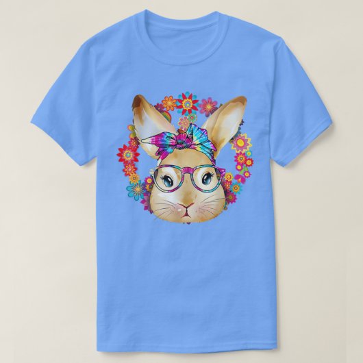 バニー顔と紫の眼鏡かわいいイースターウサギ Tシャツ (デザイン正面)
