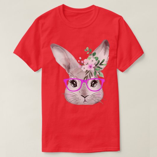 バニー顔と紫の眼鏡かわいいイースターウサギ Tシャツ (デザイン正面)