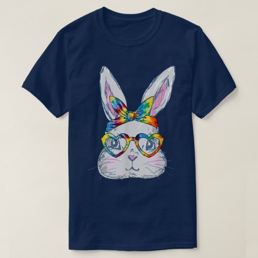 バニー顔サングラス絞り染めグラスバンダナイースト Tシャツ (デザイン正面)
