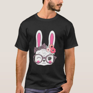 バニー顔レオパートプリントイースターバスケットスタッファー Tシャツ