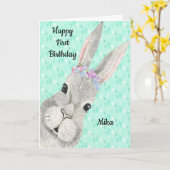 バニー顔付き最初のバースデーカード カード (黄色い花)