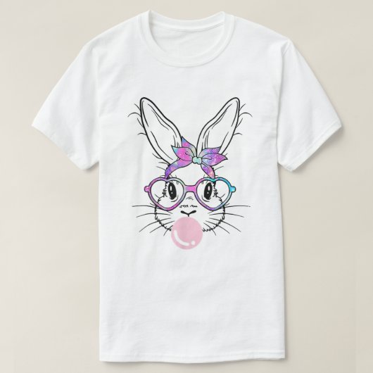 バニー顔絞り染めグラスバブルガムイースターデー Tシャツ (デザイン正面)