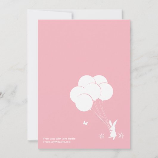 バニー風船|淡いピンクの子供の誕生日招待状 招待状 (裏面)