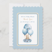 バニー飛んでいるブルー男の赤ちゃんシャワー サンキューカード (正面)