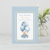 バニー飛んでいるブルー男の赤ちゃんシャワー サンキューカード (スタンド正面)