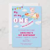 バニー飛行機パイロットONE年が1歳の誕生日までに飛行 招待状 (正面)