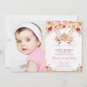 バニー1歳の少女たちフローラうさぎの写真 招待状 (正面)