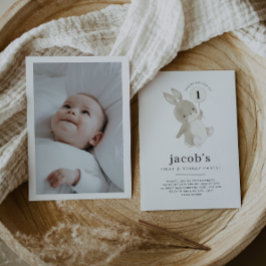 バニー1歳の誕生日フォト招待状ホワイトバルーン 招待状