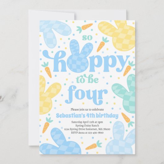 バニー4th誕生日パーティー春ボーイバニー誕生日 招待状 (正面)