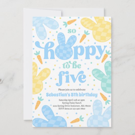 バニー5thバースデーパーティー春ボーイバニー誕生日 招待状 (正面)