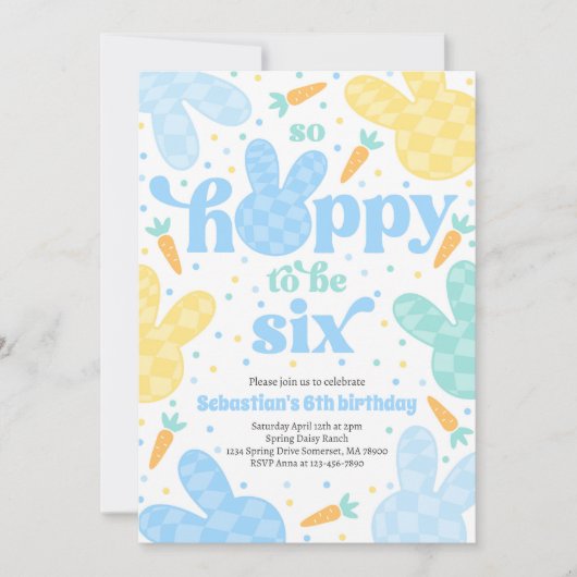 バニー6thバースデーパーティー春ボーイバニー誕生日 招待状 (正面)