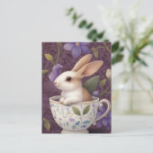 バニー・イン・フローラ・ティーカップと紫の花 シーズンポストカード (スタンド正面)