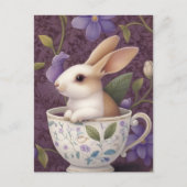 バニー・イン・フローラ・ティーカップと紫の花 シーズンポストカード (正面)