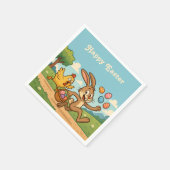 バニー・エッグを鶏から奪う | イースターおもしろいアニメ スタンダードカクテルナプキン (角)