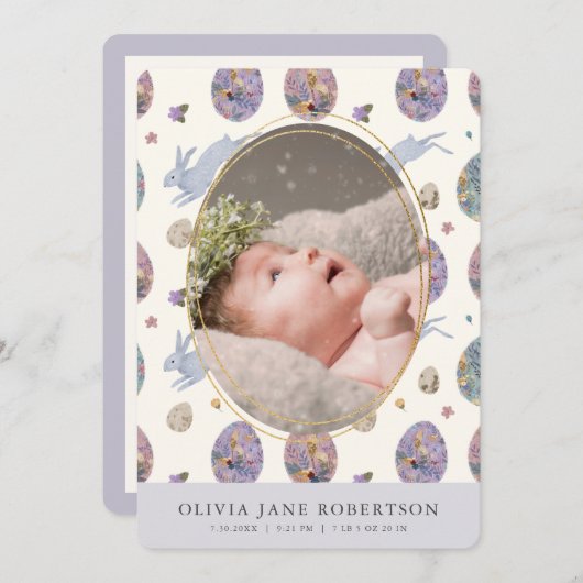 バニー&エッグガール写真誕生のお知らせ 招待状 (正面/裏面)