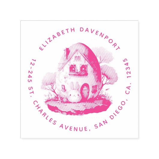 バニー&エッグ型ハウスかわいい住所 セルフインキングスタンプ (デザイン)