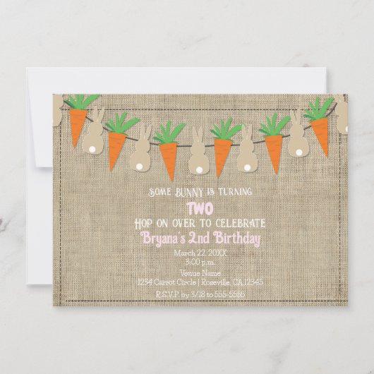 バニー&キャロツイースターガーランド誕生日パーティー 招待状 (正面)
