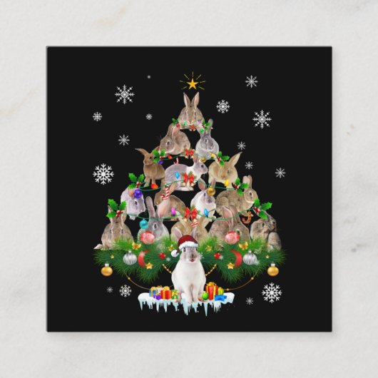 バニー・ギフト |かわいいウサギのクリスマスツリー雪 スクエア名刺 (正面)