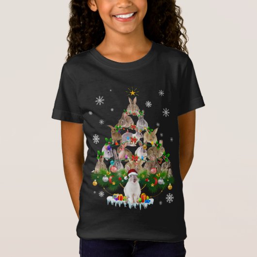 バニー・ギフト |かわいいウサギのクリスマスツリー雪 Tシャツ (正面)