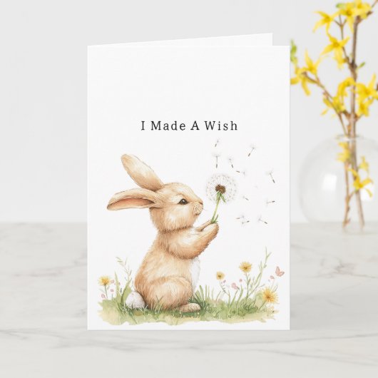 バニー ダンデライオン フラワー ウィッシュ ラブ カード (黄色い花)