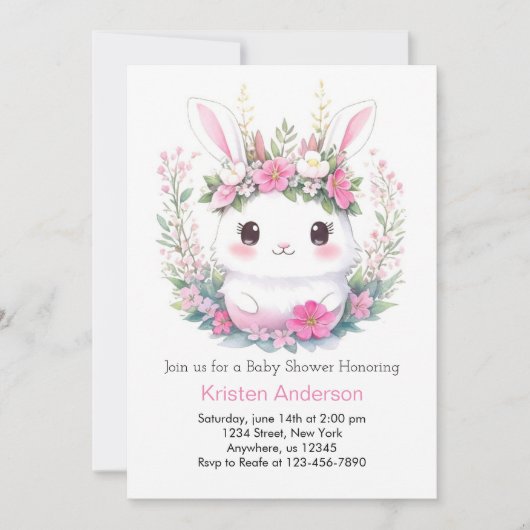 バニー・ドリームズが女の子の赤ちゃんシャワーを発表 招待状 (正面)