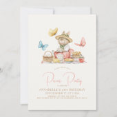 バニー&バタフライピクニックティーパーティーガール誕生日 招待状 (正面)