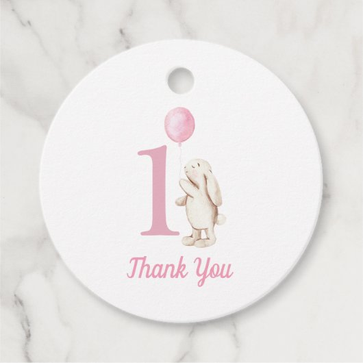 バニー&バルーンピンク1歳の誕生日ありがとう フェイバータグ (正面)