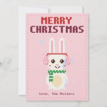 バニー ピンク ピクセルアート クリスマスカード