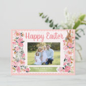 バニー・フローラ・ピンク・カード付きイースター写真家族 サンキューカード (スタンド正面)