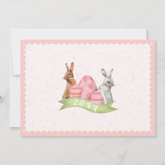 バニー・フローラ・ピンク・カード付きイースター写真家族 サンキューカード (裏面)