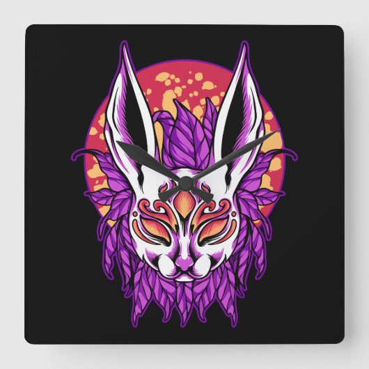 バニー・マスク スクエア壁時計 (正面)