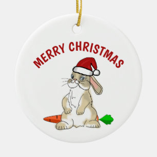 バニー·メリおもしろいー·クリスマス セラミックオーナメント