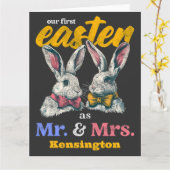 バニー・ラビット夫妻として初めての復活祭 カード (黄色い花)