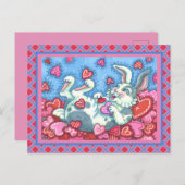 バニー·ラビット&カラフルハートがバレンタインを雨 シーズンポストカード (正面/裏面)