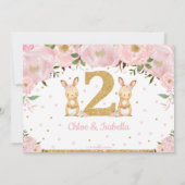 バニー·ラビット·ツイン·ガールズ2歳誕生日双子写真 招待状 (裏面)